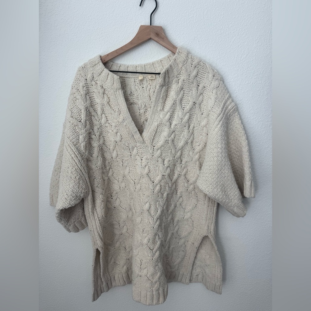ANTHROPOLOGIE MOTH Oversized Chunky Knit V-Neck Sweater/Tunic/Top Size XS/S - Picture 2 of 8
